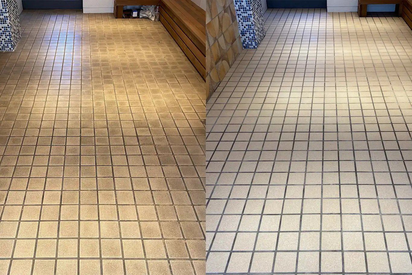 Before And After, Cleaning An Old Beige Ceramic Floor